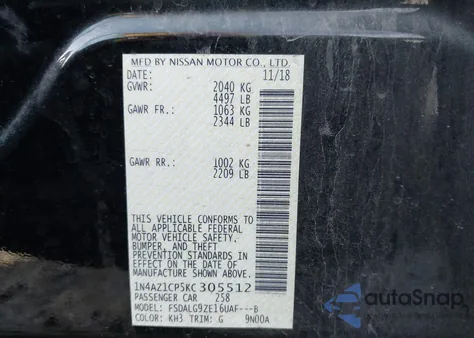 2019 Nissan Leaf Sl из США, поврежденный, VIN 1N4AZ1CP5KC305512